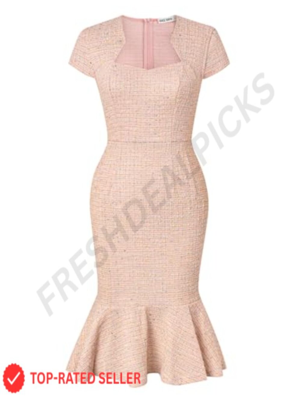 Womens Fish Tail Cocktail Dress Tweed Bodycon Pencil Knee Length Cap Sleeve